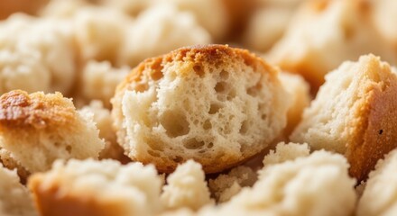 Crispy breadcrumbs, golden brown texture perfect for enhancing culinary dishes. Delicious homemade breadcrumbs, versatile ingredient for toppings, prepared using kitchen whisk.