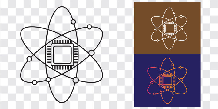 Abstract atom microchip illustration symbolizing technology and science fusion in variations