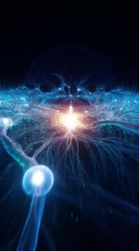 Abstract neural network animation with glowing synapses firing and brain activity