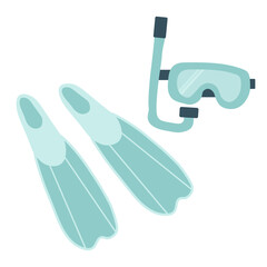 Snorkeling equipment. Snorkeling equipment set with flippers and diving mask. Summer water sport illustration in flat style, ideal for beach, vacation and marine themed designs. © Jennie