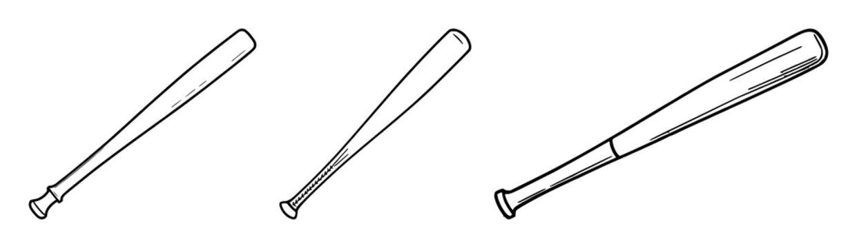Baseball bat icon set with simple outline featuring sport equipment, baseball bat, icon with vector graphics and illustration