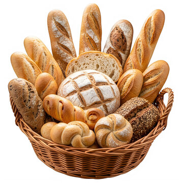 Assorted bread types arranged isolated on transparent background