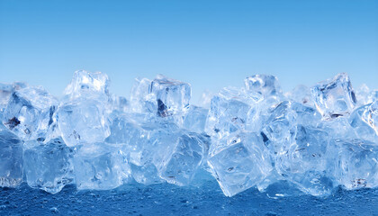 Obraz premium Ice cubes border ice background blue.