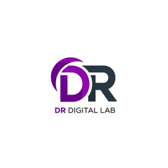 Fototapeta premium Modern DR monogram logo design with vibrant purple gradient and dark gray text for DR Digital Lab on a white background.