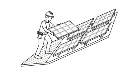 Obraz premium Man installing solar panel on roof.