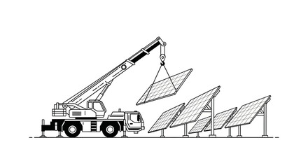 Crane lifting solar panel equipment. © ayana