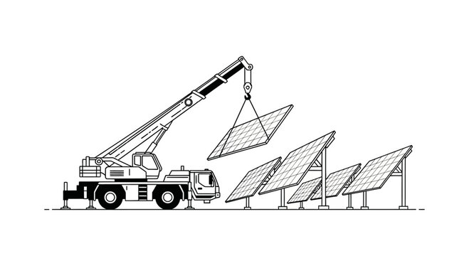Crane lifting solar panel equipment.