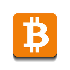 Obraz premium Bitcoin logo in orange squared. Cryptocurrency symbol isolated on white background