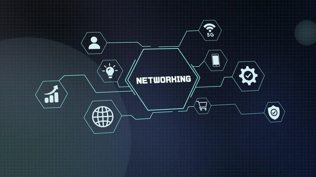 Professional digital networking and data exchange concept featuring abstract tech background and connection icons.
