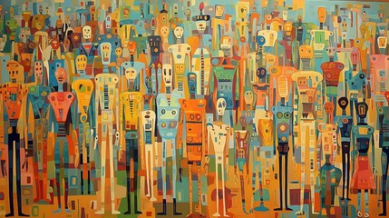 Fototapeta premium Creative robot characters symbolize artificial intelligence, robotics innovation and future technology