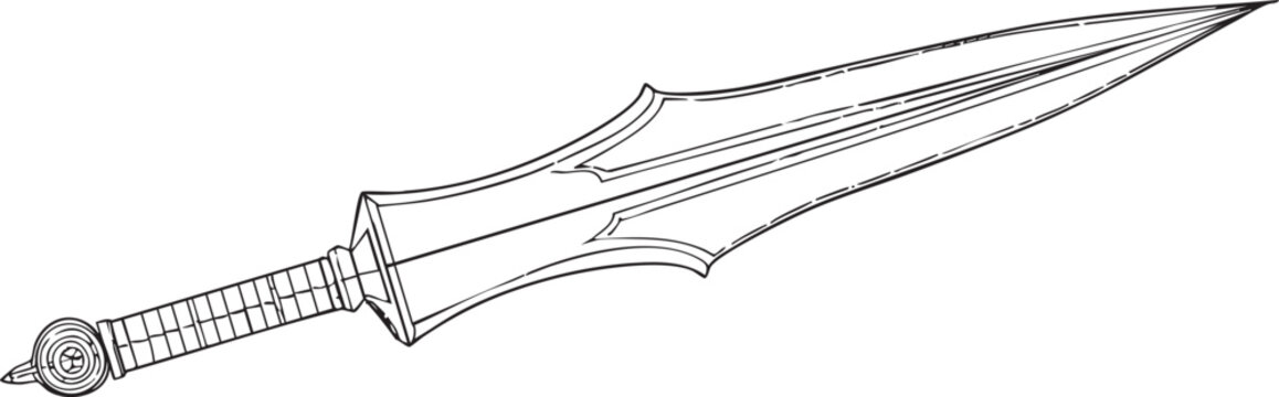 Ancient Greek xiphos sword leaf shaped blade black outline illustration