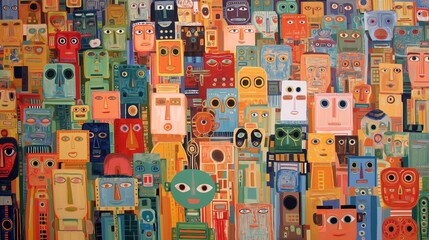 Fototapeta premium Creative robot characters symbolize artificial intelligence, robotics innovation and future technology