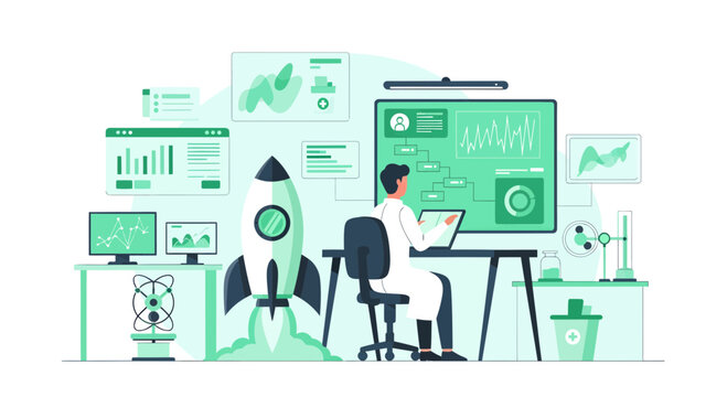 Scientist Working on Advanced Technology in Modern Laboratory.