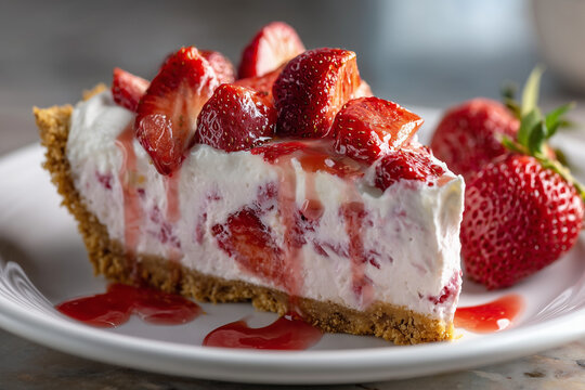 Strawberry Icebox Pie with Graham Cracker Crust and Fresh Berries