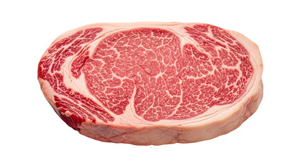 Fototapeta premium Premium raw wagyu ribeye steak with rich marbling, isolated on a clean white background, perfect for gourmet food photography and butcher shop promotions
