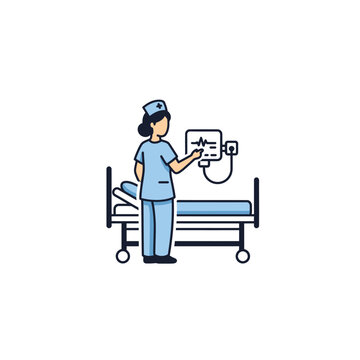 Nurse standing beside hospital bed with medical equipment.
