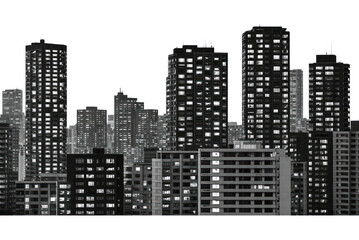 Fototapeta premium PNG Monochrome urban skyline silhouette.