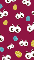 Fototapeta premium Funny cartoon eyes and Easter eggs seamless pattern background.