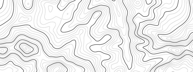 Line art contour backdrop for topographic map area and wide ocean geography. Abstract dark modern design with digital terrain hud and marine travel location. Geo landscape texture for banner. © RDVector