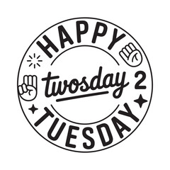 Obraz premium Black and white circular graphic with text happy tuesday and hand illustrations