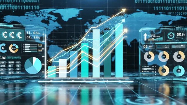 Futuristic business data analysis and statistics.