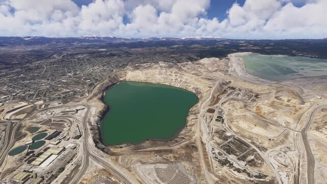 Circular aerial shot of Berkeley Pit Mine in Butte. Montana. United States
