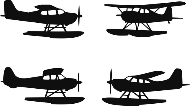 Seaplane floatplane silhouette set vector illustration
