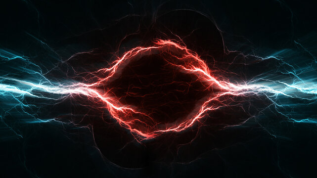 Abstract Red Energy Core with Blue Electric Waves Background