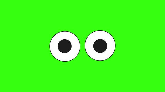 Animated cartoon googly eyes looking around on green screen background. Perfect for character design and funny overlay effects
