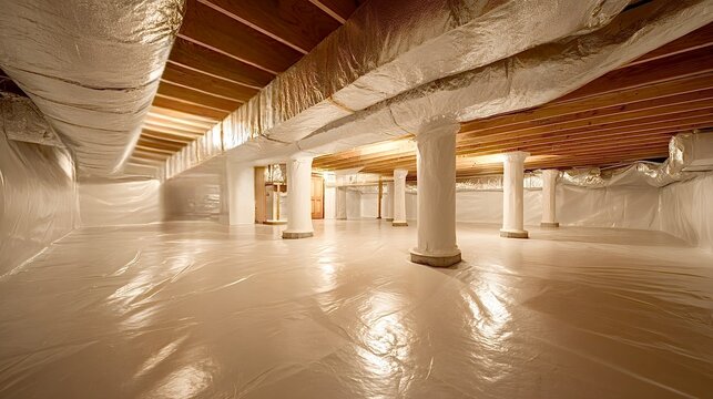 Crawl space encapsulation with white vapor barrier system