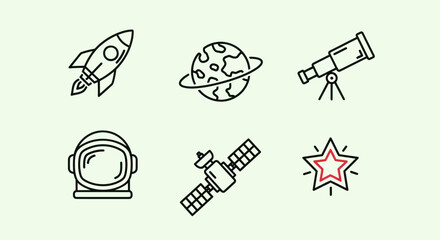 Space exploration icons on pale green