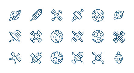 Space icons set planets rockets and satellites © Danvata