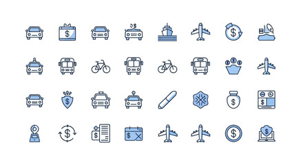 Transportation and financial icons set