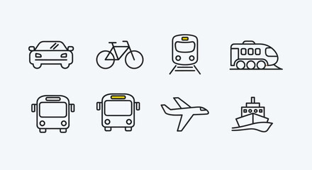 Transportation icons car bicycle train bus plane © Danvata