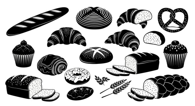 Set of Hand Drawn Bakery Products and Bread Icons