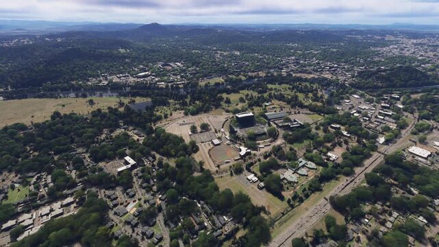 Circular aerial drone view of Eugene in Oregon. United States
