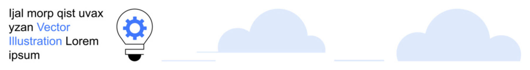 Idea generation, innovation, creative concepts, problem-solving, brainstorming, productivity. Lightbulb with a gear icon adjacent to soft cloud shapes. Idea generation and innovation concept