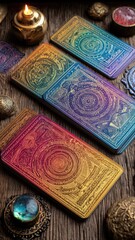 Fototapeta premium Mystical Tarot Cards Still Life with Ornate Designs and Esoteric Elements for Spiritual Guidance