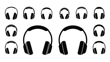 Obraz premium Varied styles of headphones displayed in a uniform arrangement. Vector
