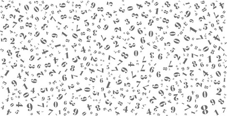 A dynamic vector illustration featuring a random scatter of numbers from zero to nine in various sizes and orientations