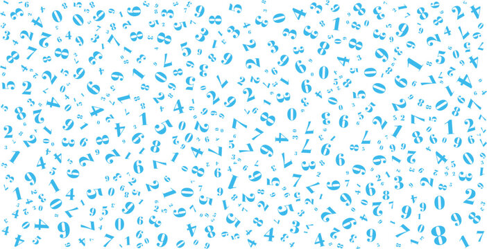 A dynamic vector illustration featuring a random scatter of numbers from zero to nine in various sizes and orientations