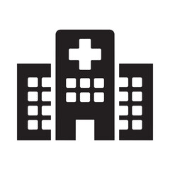 Obraz premium Simple black icon depicting a hospital building with a medical cross