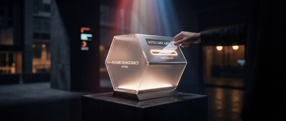 Modern Glowing Futuristic Voting Ballot Box for Digital Democracy