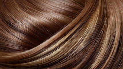 Fototapeta premium Abstract flowing brown hair texture with glossy wavy strands forming beauty and hairstyle background.