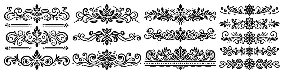 Fototapeta premium Ornate floral borders and decorative dividers collection. Vintage victorian style flourishes for wedding invitations and classic design.
