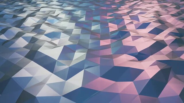 Low poly triangle shapes forming dynamic geometric surface pattern with subtle floating motion creating seamless loop animation background