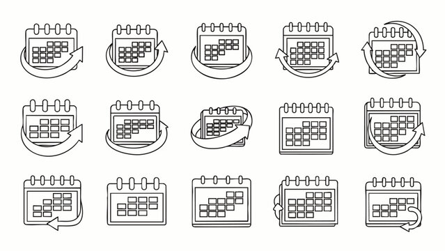 Set of Calendar Icons with Arrows, Representing Time, Planning, Schedules, and Deadlines