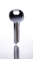Metal house key isolated on neutral background representing security, property access and home ownership.