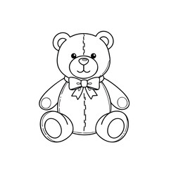 Obraz premium A simple black and white line drawing of a classic teddy bear wearing a bow tie
