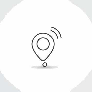 A minimalist outline of a map pin with signal waves